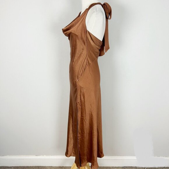 Saints + Secrets Brown Satin Cowl Neck Midi Dress Size Medium Women's - Picture 3 of 5